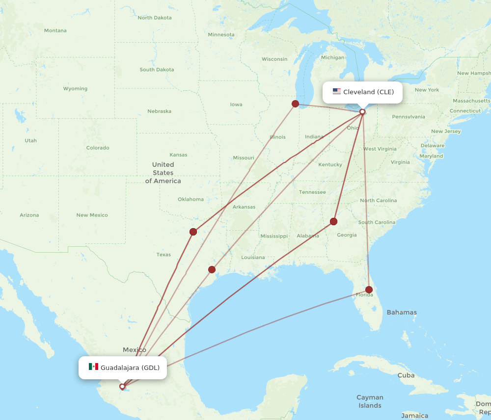 CLE-GDL flight routes