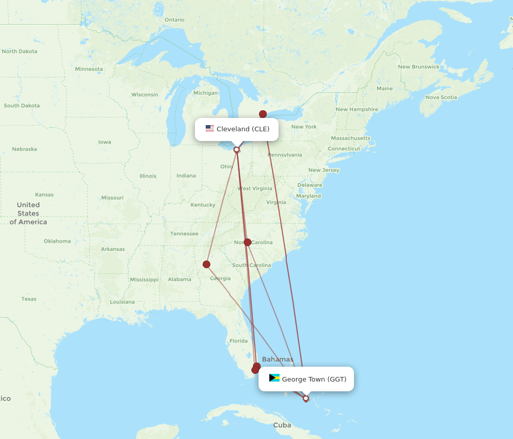 CLE-GGT flight routes