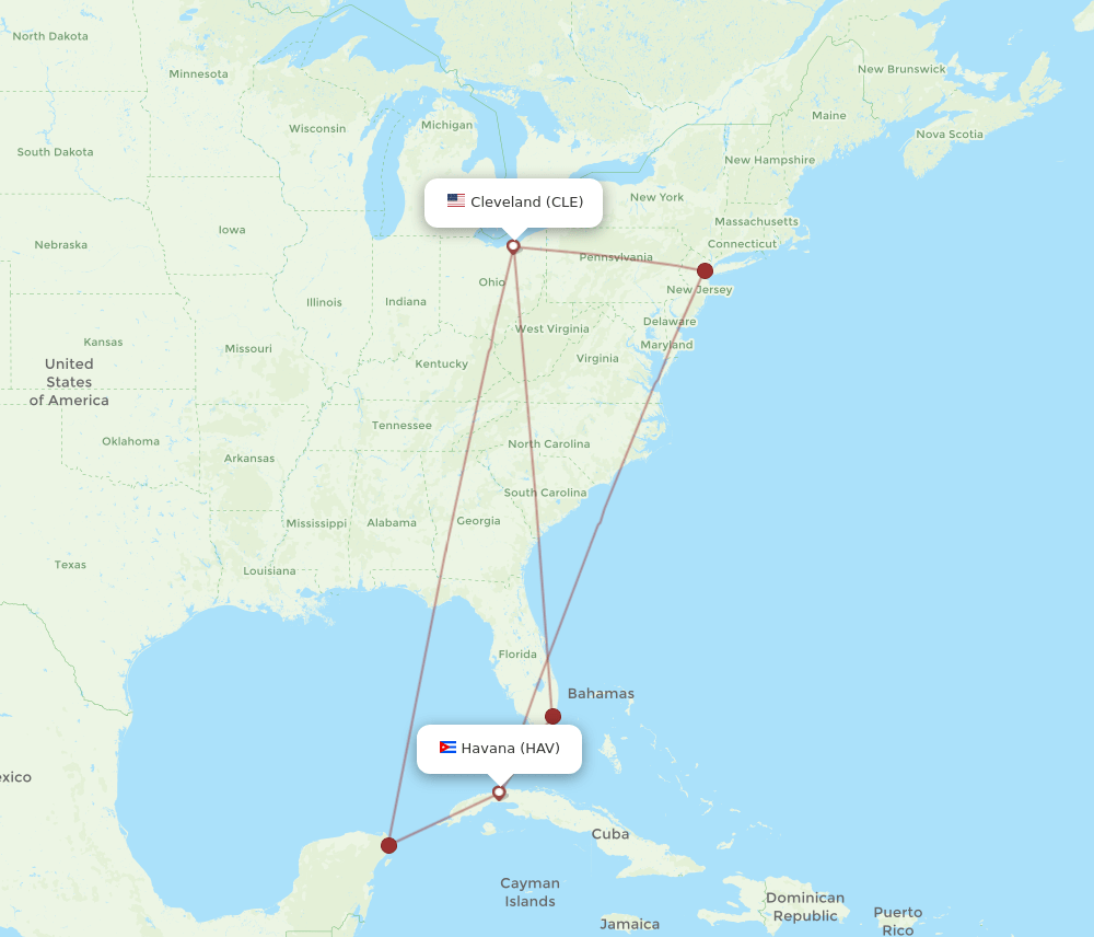 CLE-HAV flight routes