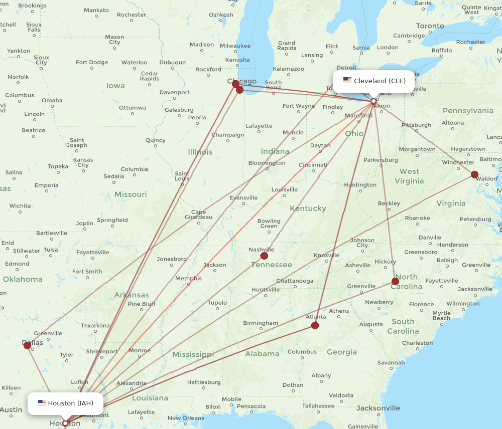 CLE-IAH flight routes