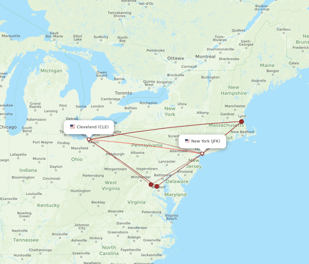 CLE-JFK flight routes