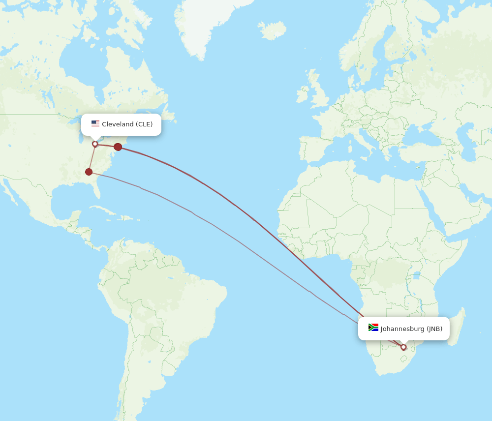 CLE-JNB flight routes