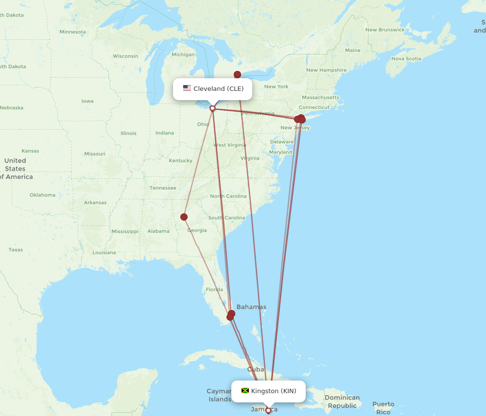 CLE-KIN flight routes