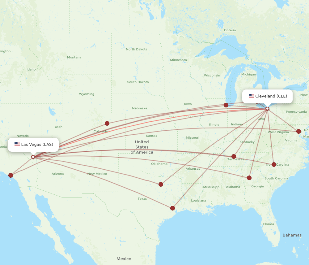 CLE to LAS flights and routes map