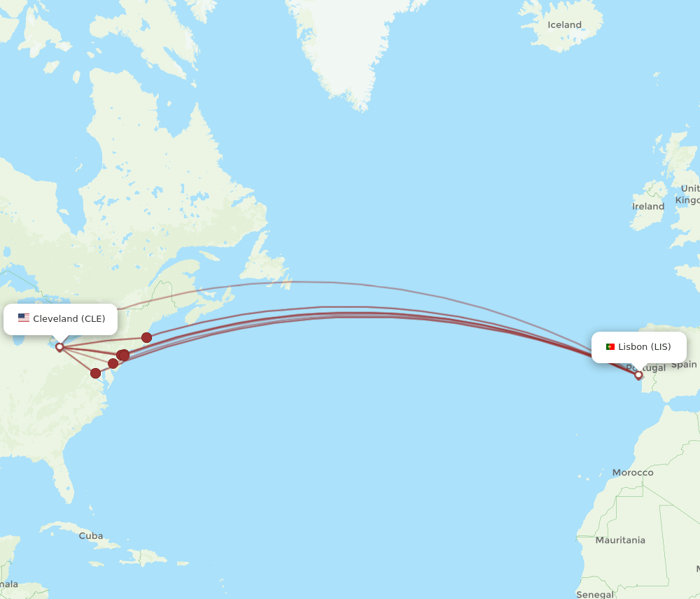 CLE-LIS flight routes