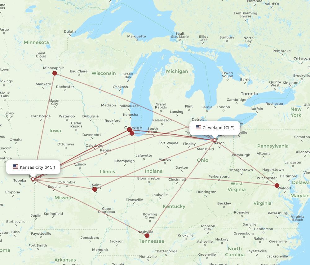 CLE-MCI flight routes