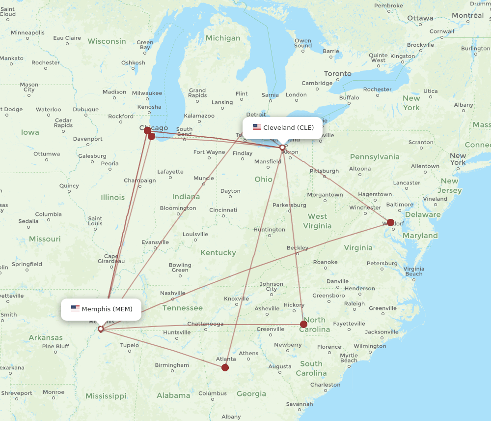 CLE-MEM flight routes