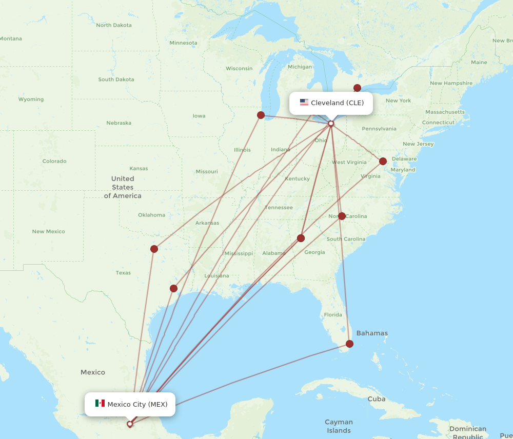 CLE-MEX flight routes