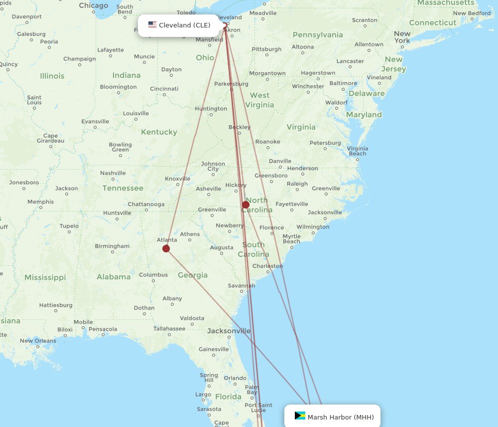 CLE-MHH flight routes