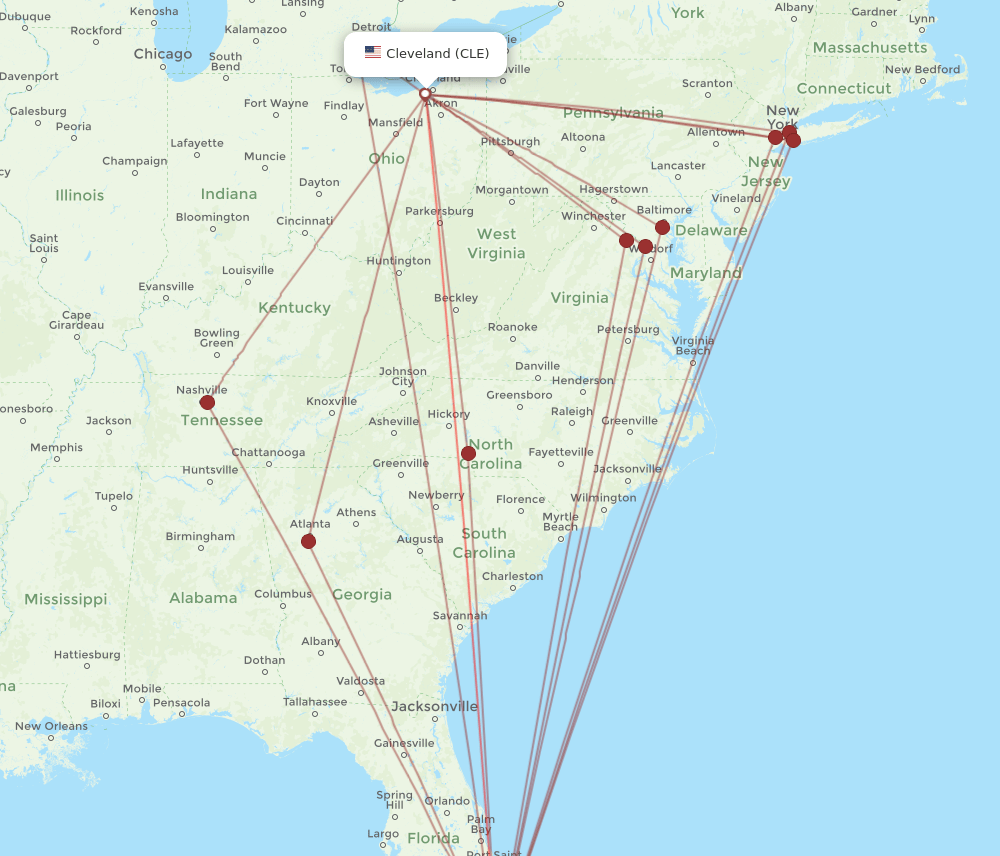 CLE to MIA flights and routes map