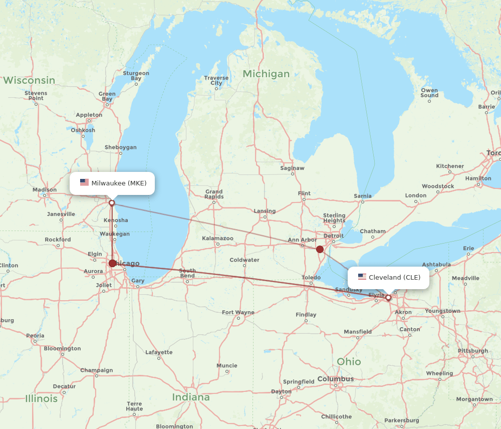 CLE-MKE flight routes