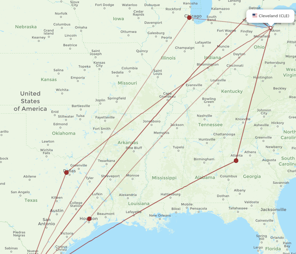 CLE to MTY flights and routes map