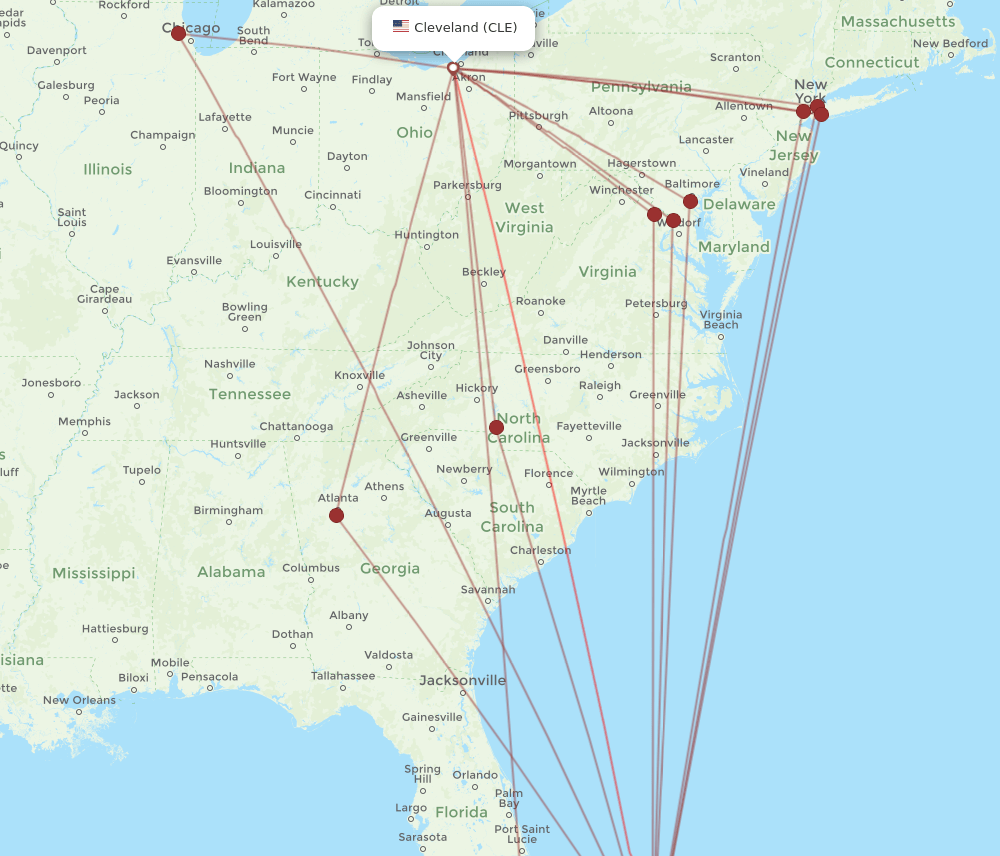 CLE-NAS flight routes