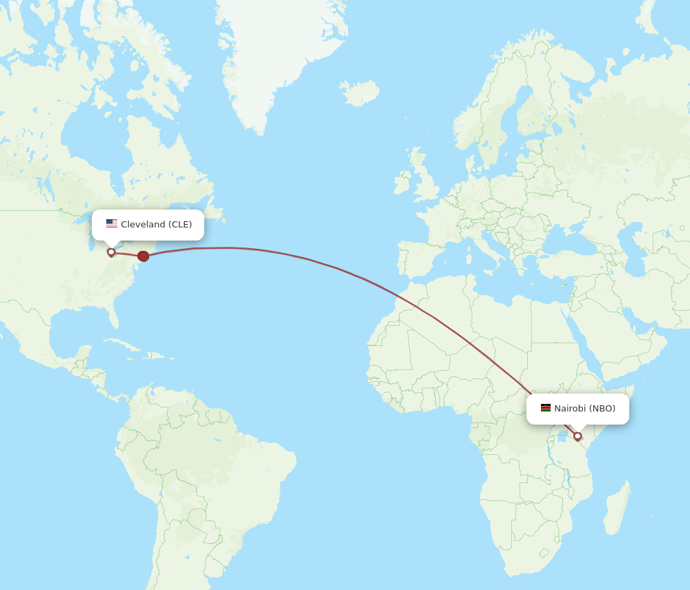CLE to NBO flights and routes map