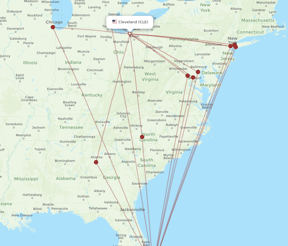 CLE to PBI flights and routes map