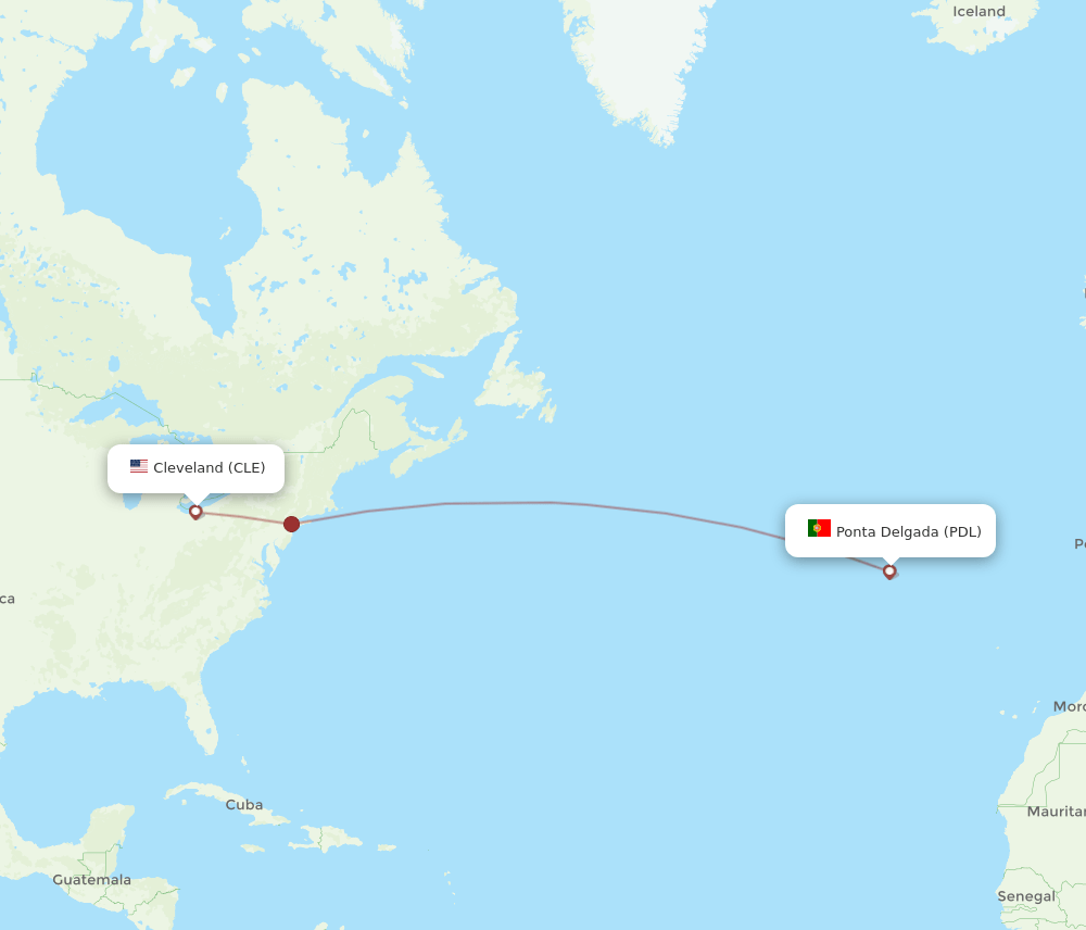 Ponta Delgada (Azores) - Cleveland route map and flight paths