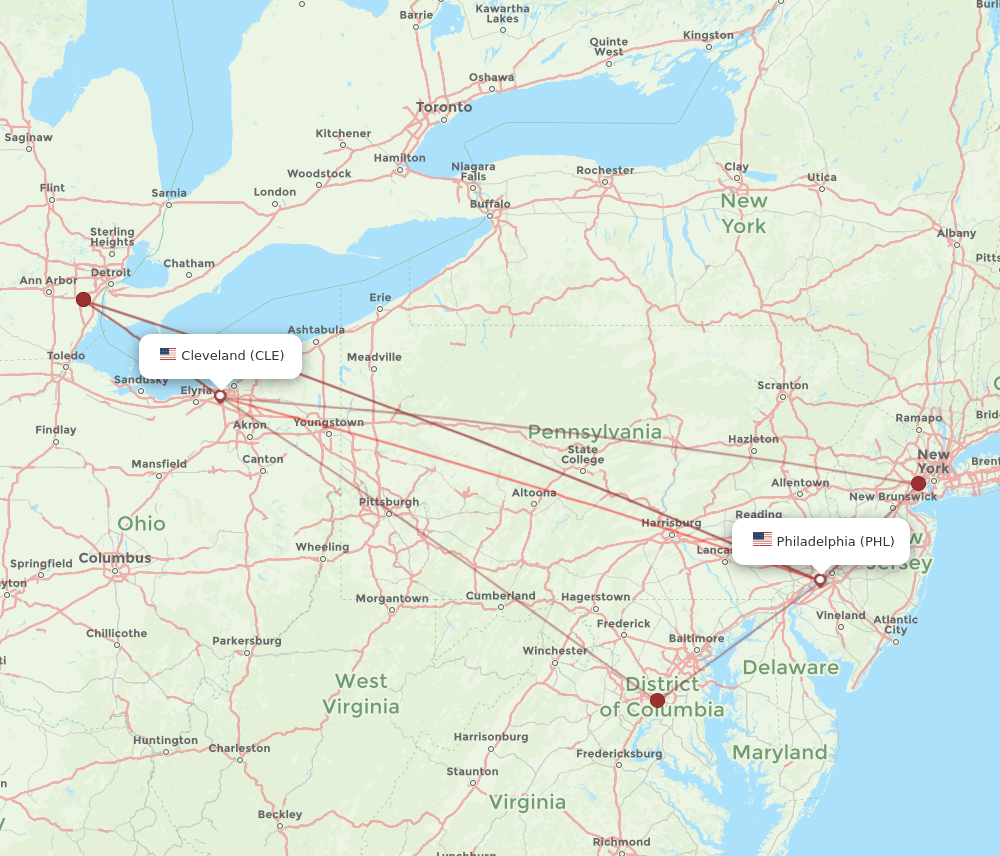CLE-PHL flight routes