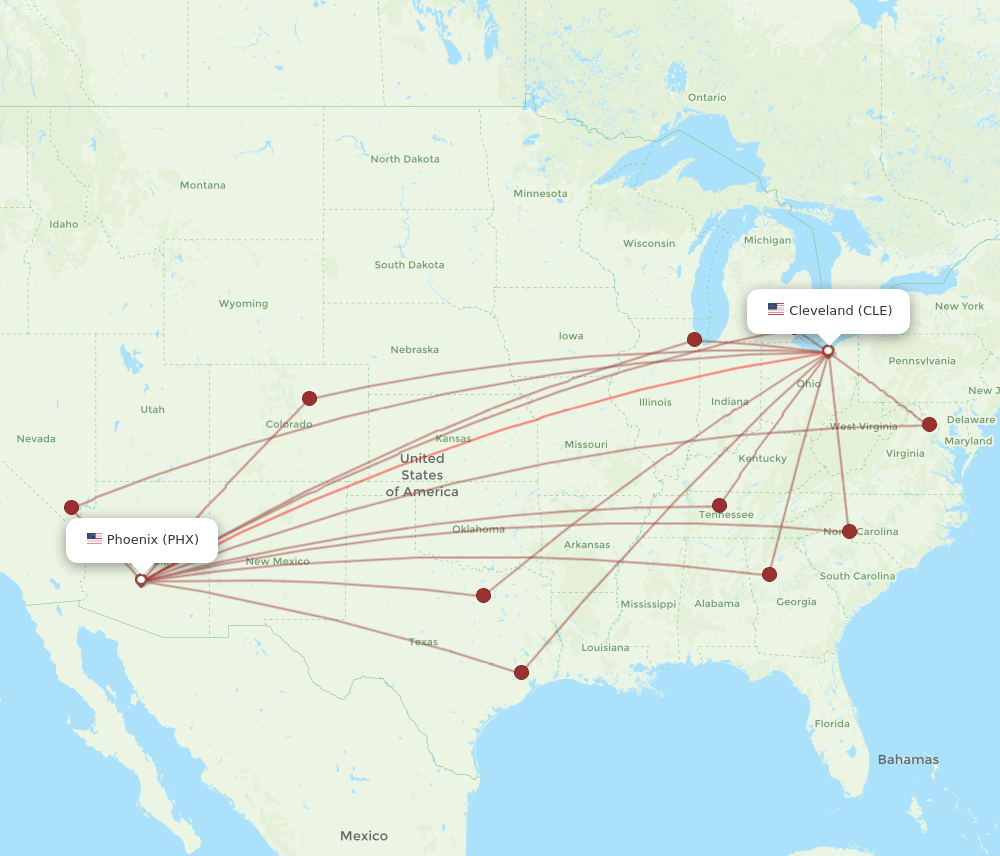 CLE-PHX flight routes