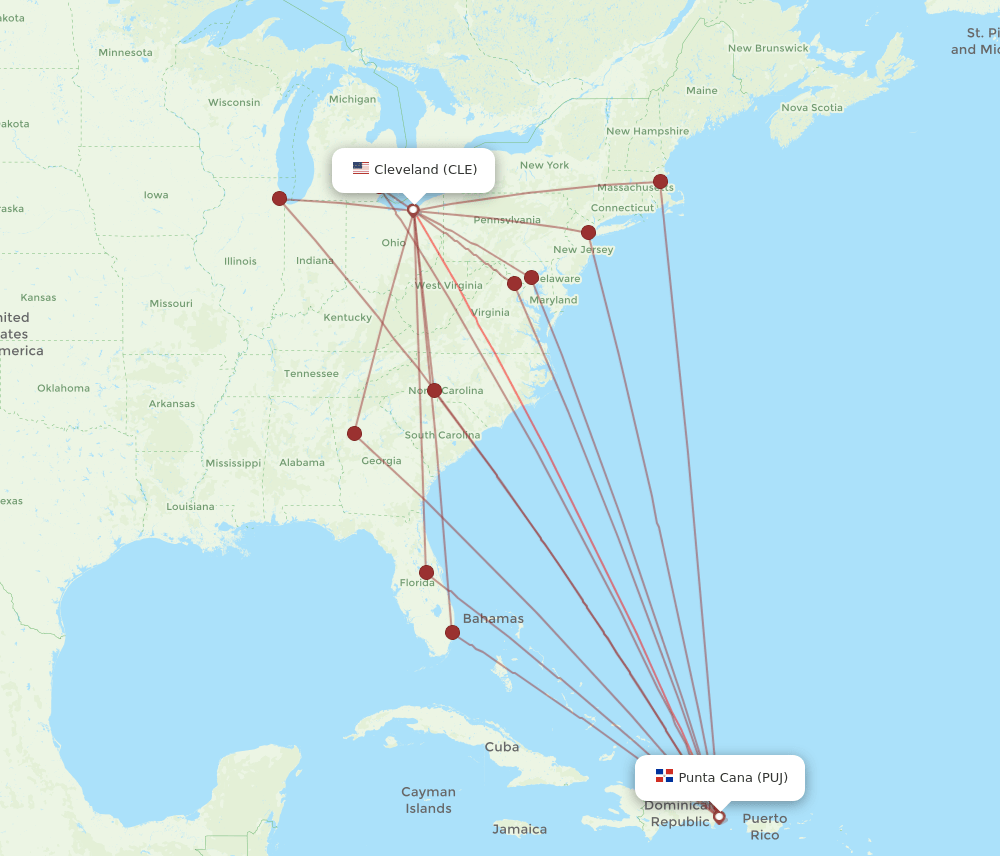 CLE-PUJ flight routes
