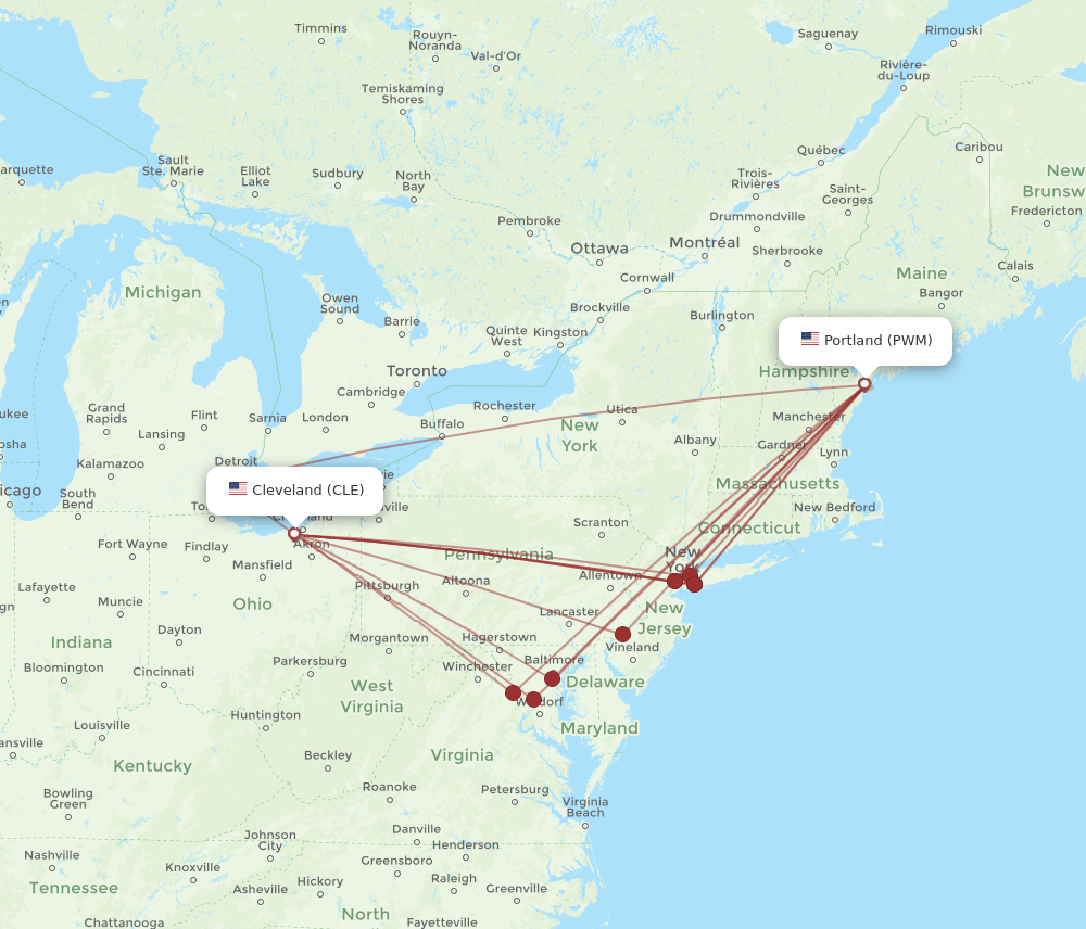 CLE-PWM flight routes