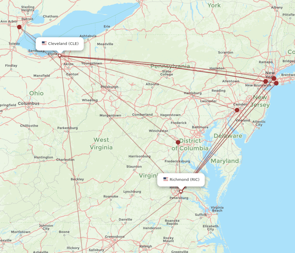 CLE-RIC flight routes