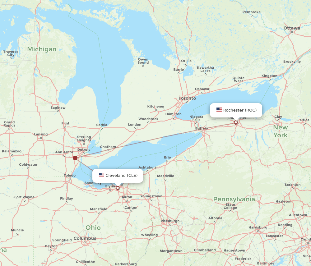 CLE-ROC flight routes
