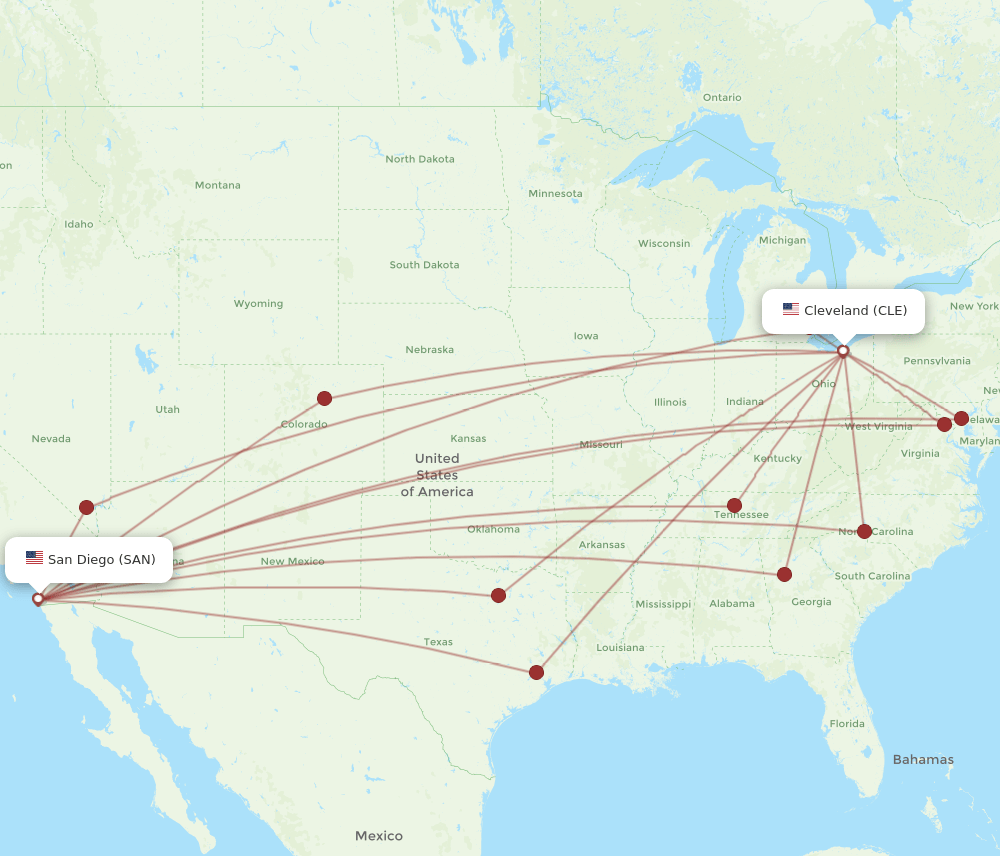 CLE-SAN flight routes