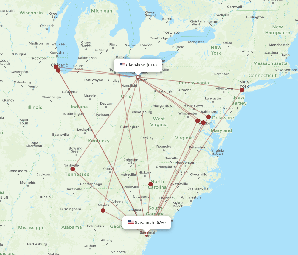 CLE-SAV flight routes