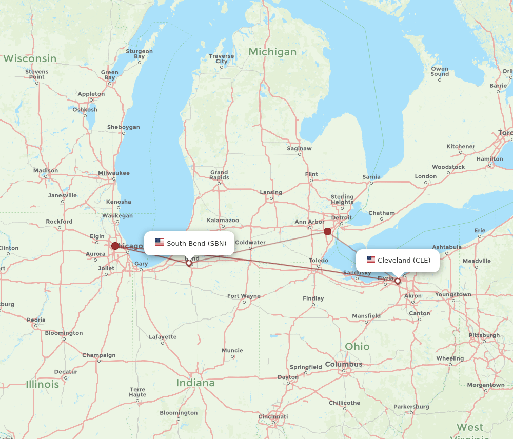 CLE-SBN flight routes