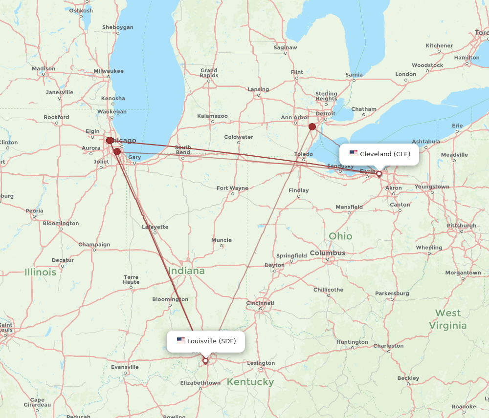 CLE-SDF flight routes