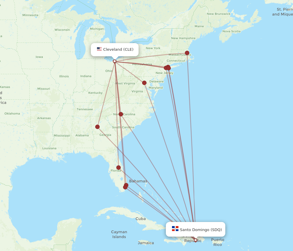 CLE to SDQ flights and routes map