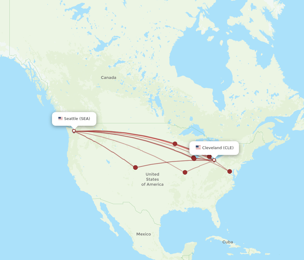 CLE to SEA flights and routes map