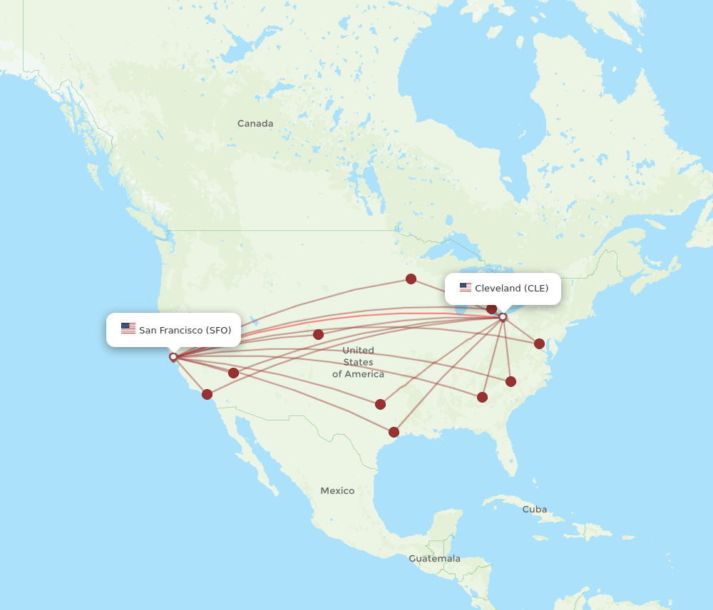 CLE-SFO flight routes