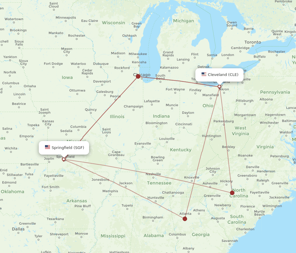 CLE-SGF flight routes
