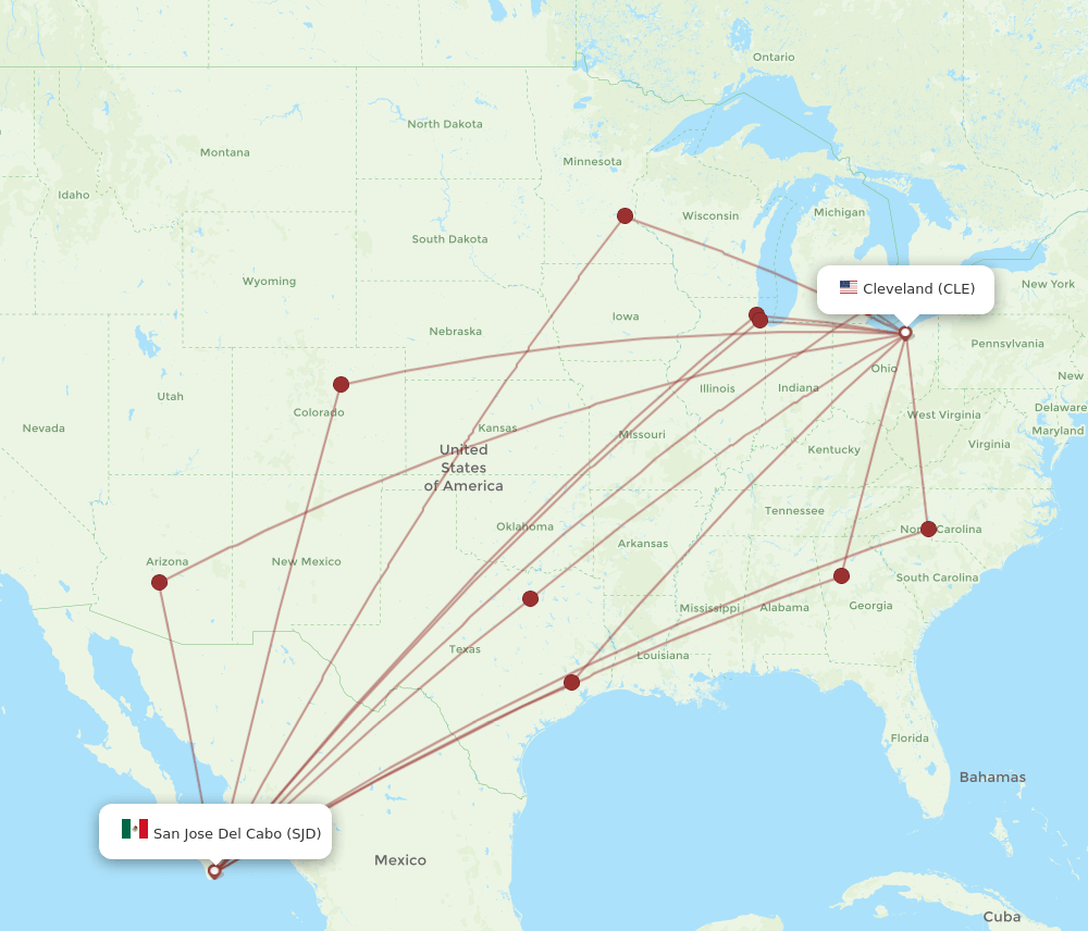 CLE-SJD flight routes