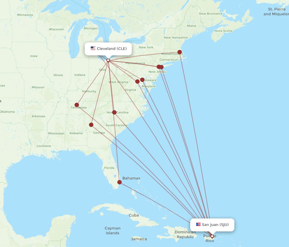 CLE to SJU flights and routes map
