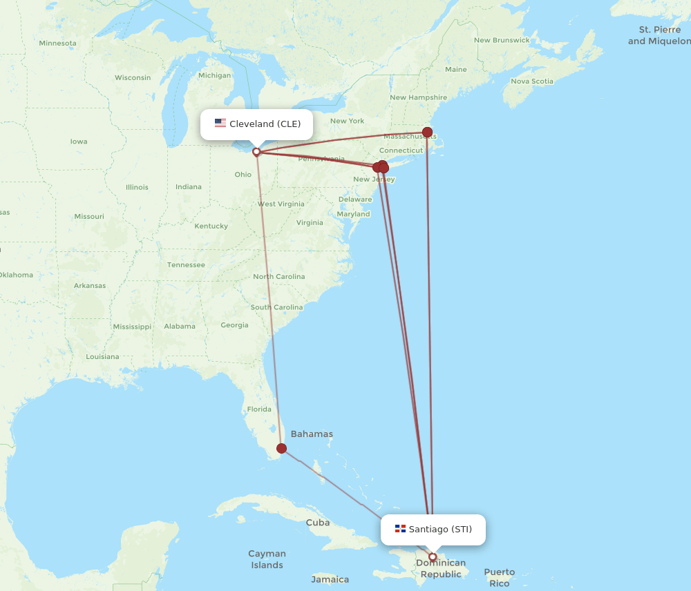 CLE to STI flights and routes map