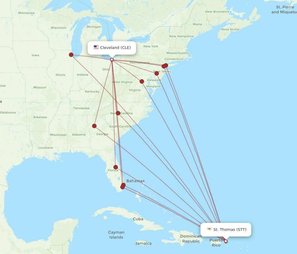 CLE-STT flight routes