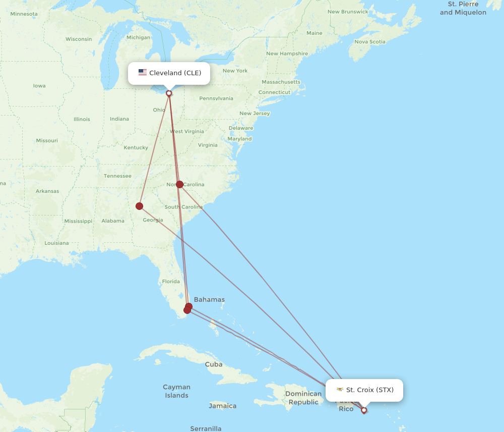 CLE-STX flight routes