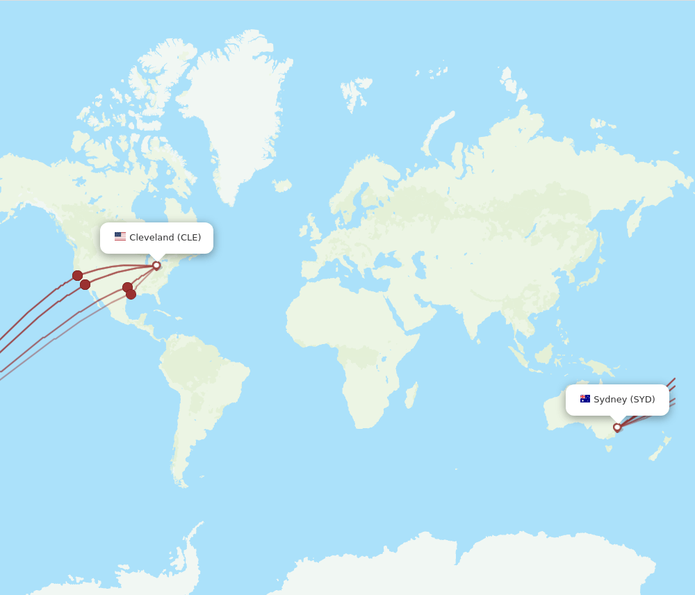 CLE-SYD flight routes