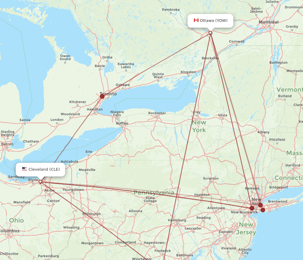 CLE-YOW flight routes