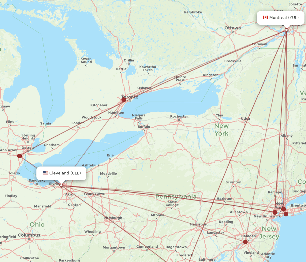 CLE-YUL flight routes