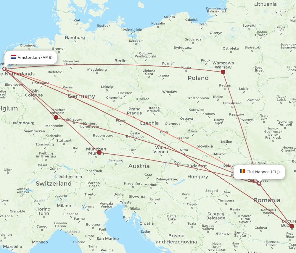 CLJ-AMS flight routes