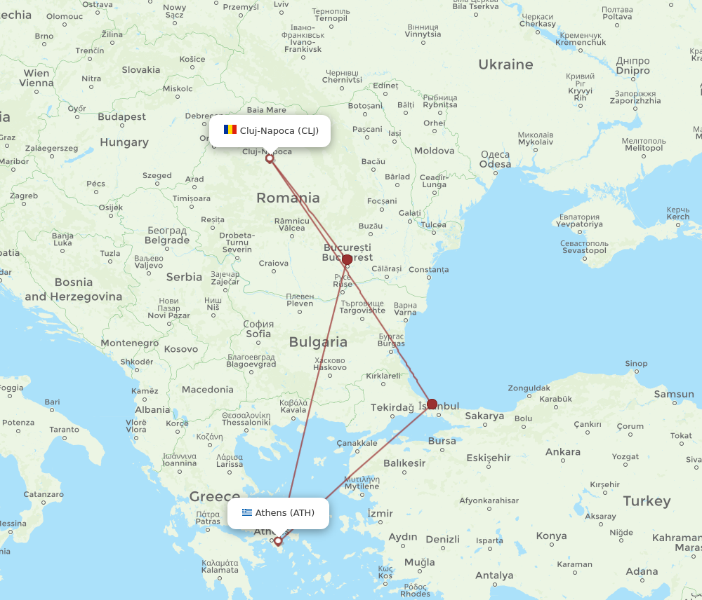 CLJ to ATH flights and routes map