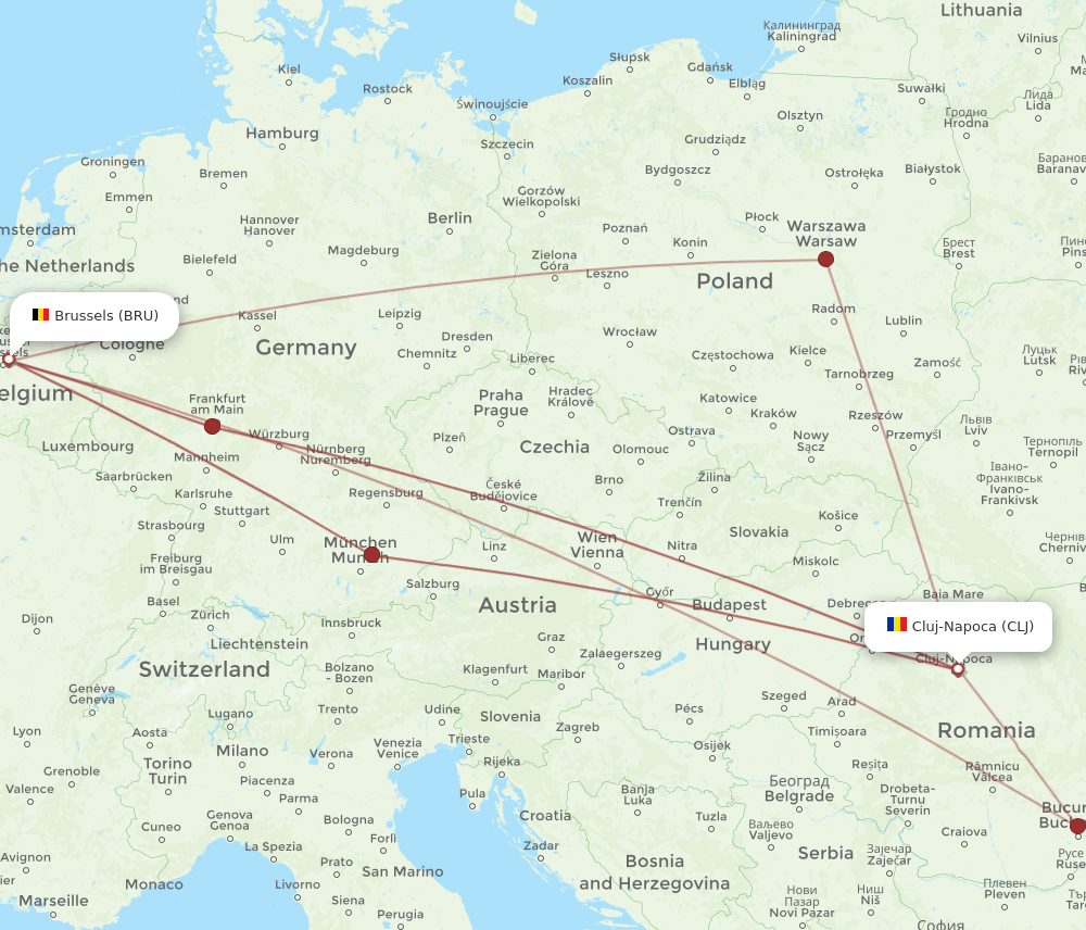 CLJ-BRU flight routes