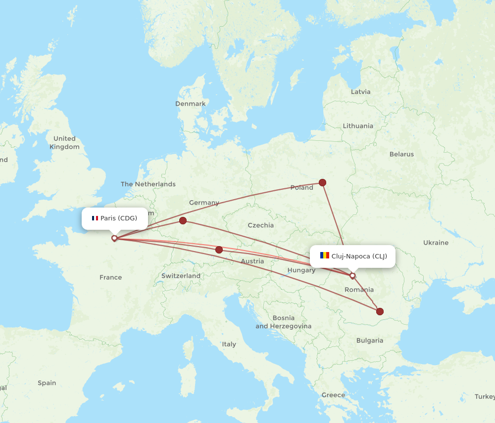 CLJ to CDG flights and routes map