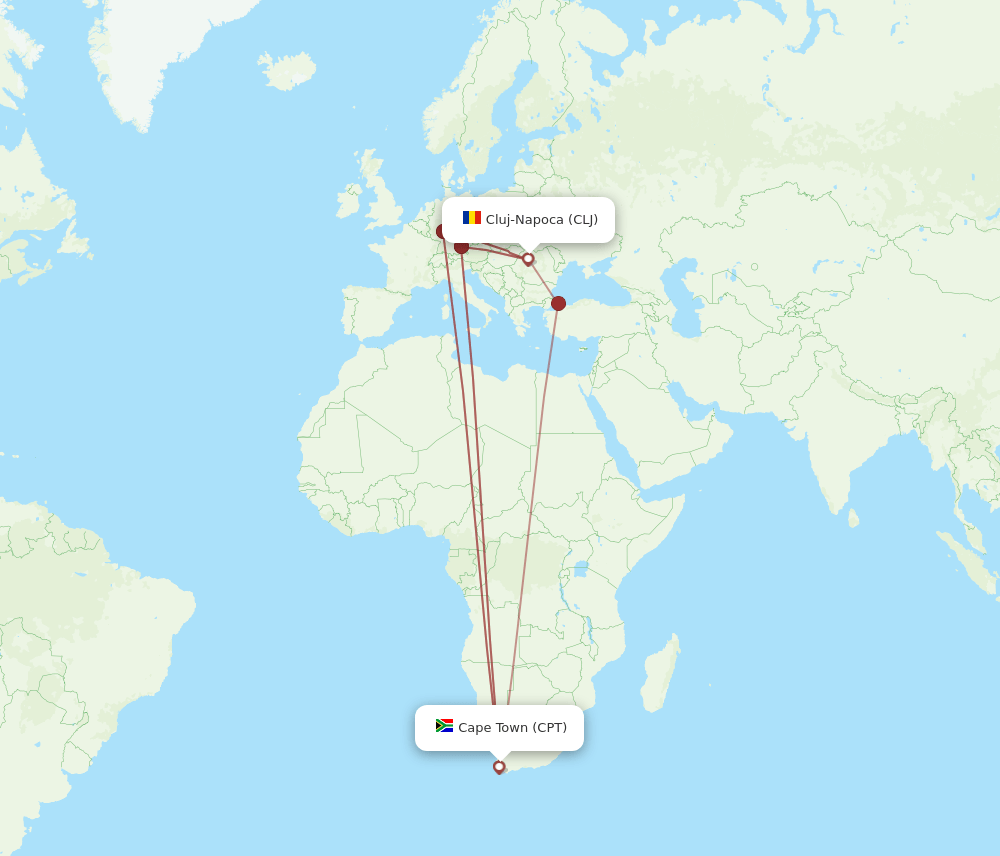 CLJ to CPT flights and routes map