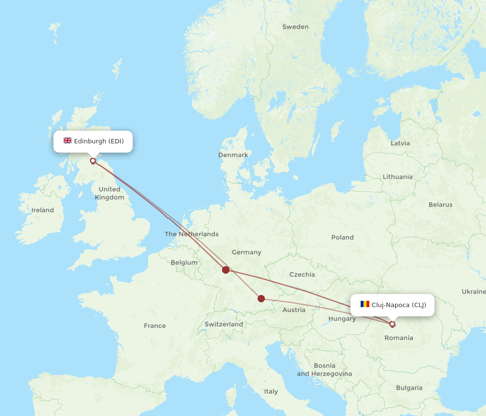 CLJ to EDI flights and routes map