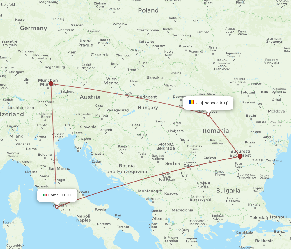 CLJ to FCO flights and routes map