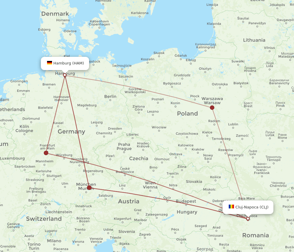 CLJ-HAM flight routes